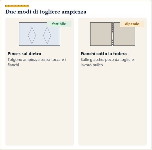 Dietro di una camicia con due pinces disegnate e una giacca con la cucitura dei fianchi segnata